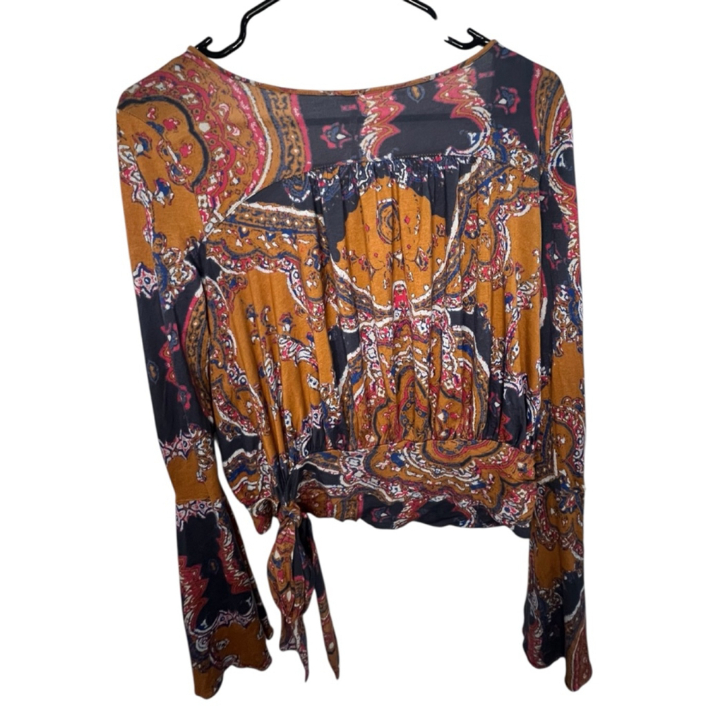 Free People Fiona's Wrap Paisley Bohemian Blouse With Bell Sleeves - Picture 4 of 7